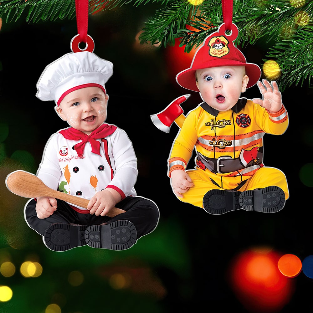 Personalized Baby Christmas Photo Ornaments - Chef & Firefighter Theme