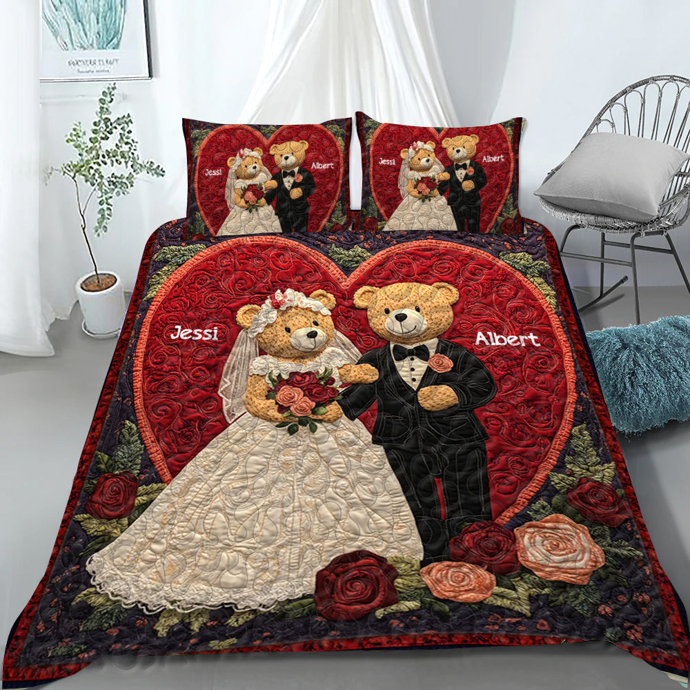 Personalized Bear Couple Quilt Bedding Set - Perfect Wedding Gift Blanket PopCulturePrints
