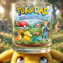 Load image into Gallery viewer, “Gotta Love 'Em All” - Adventure Game Dad and Kids Round Glass - Personalized Gift for Dads, Grandpas, and Gamers Glass PopCulturePrints

