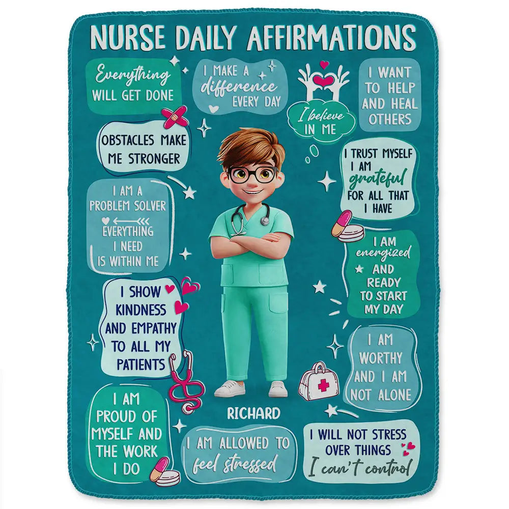 Nurse Daily Affirmations - Personalized Fleece Blanket, Sherpa Blanket for the Caring Heart Fleece Blanket PopCulturePrints