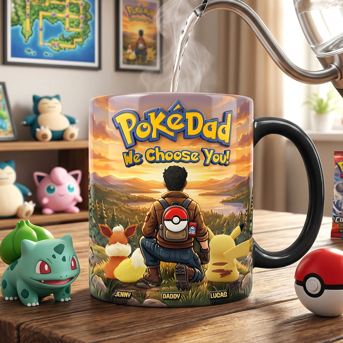 “PokéDad, We Choose You!” - Personalized Magic Ceramic Coffee Mug - Gifts for Dad, Grandpa, and More! Coffee Mug PopCulturePrints