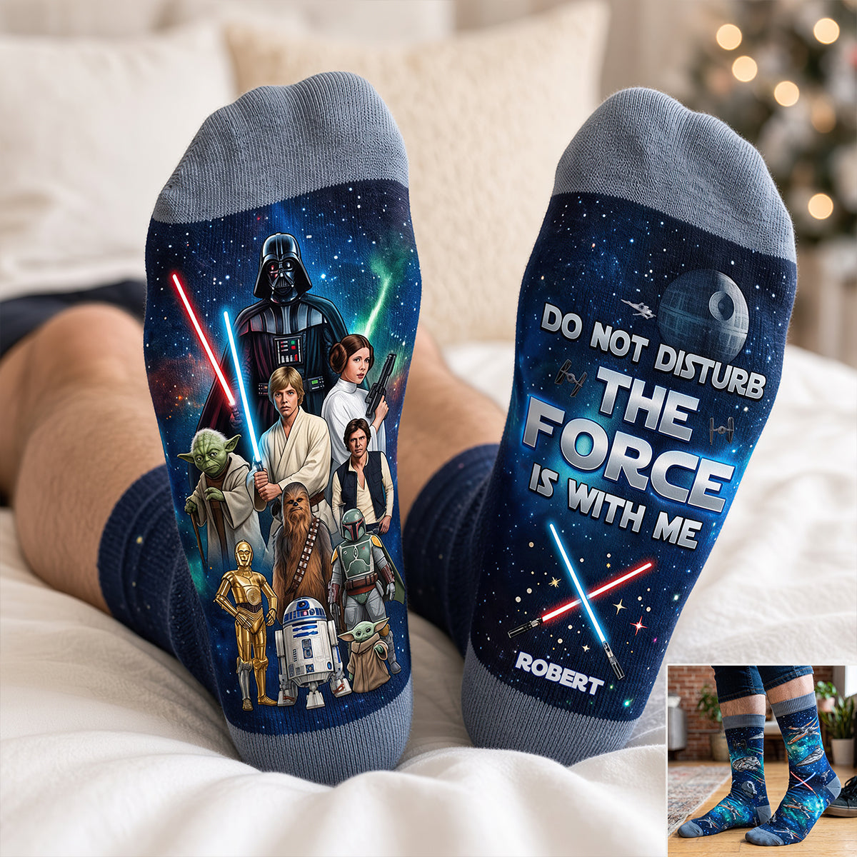 “Do Not Disturb, The Force is With Me” - Cosmic Middle Tube Socks | Personalized Gift for Star Wars Fans
