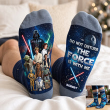 Load image into Gallery viewer, “Do Not Disturb, The Force is With Me” - Cosmic Middle Tube Socks | Personalized Gift for Star Wars Fans
