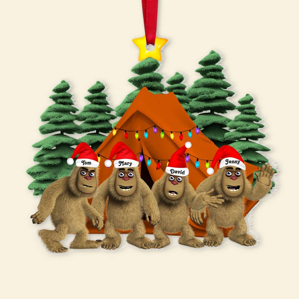 Personalized Bigfoot Family Camping Christmas Ornament - Custom Camp Gifts for Families