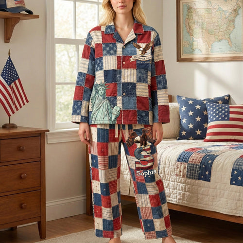 Celebrate Freedom with Style – 250th America Anniversary Alphabet Pajama Set - Personalized Gifts for Patriots Pajama Set PopCulturePrints