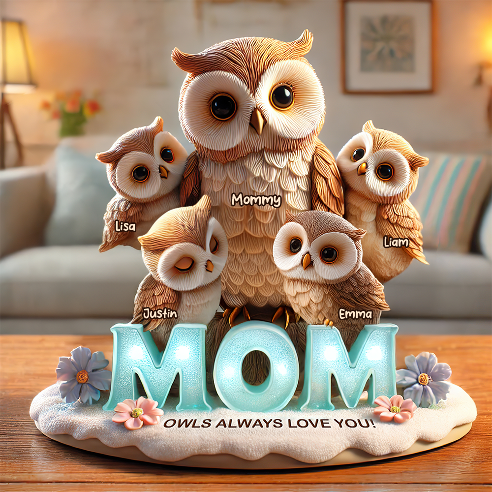 "Owls Always Love You" - Personalized Owl Mom Plaque, Custom Gift for Moms, Grandmas, and Loved Ones Shaped Plaques PopCulturePrints
