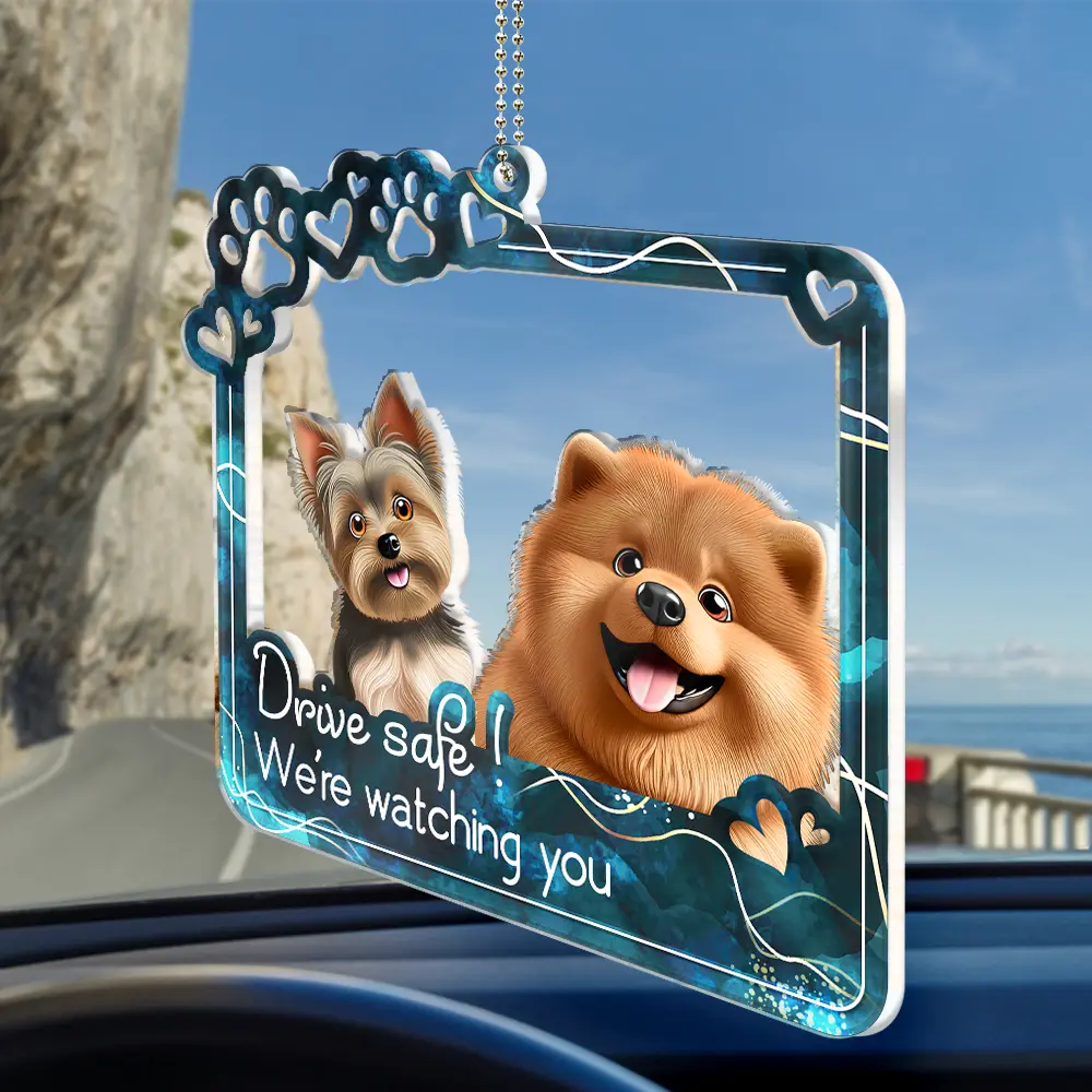 Drive Safe! Personalized Acrylic Car Hanger - A Heartfelt Reminder from Your Furry Friends Acrylic Car Hanger PopCulturePrints