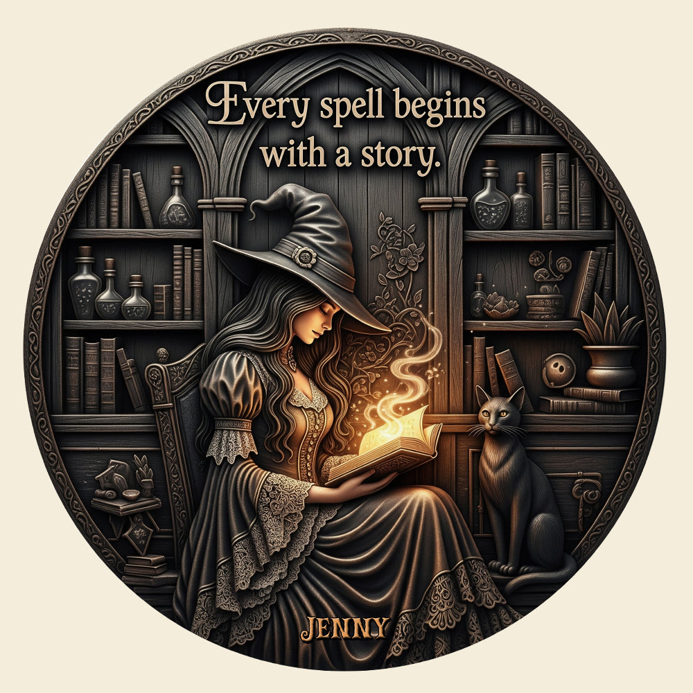 “Every spell begins with a story.” - Spooky Metal Sign - Personalized Gift for Witch Lovers Metal Signs PopCulturePrints