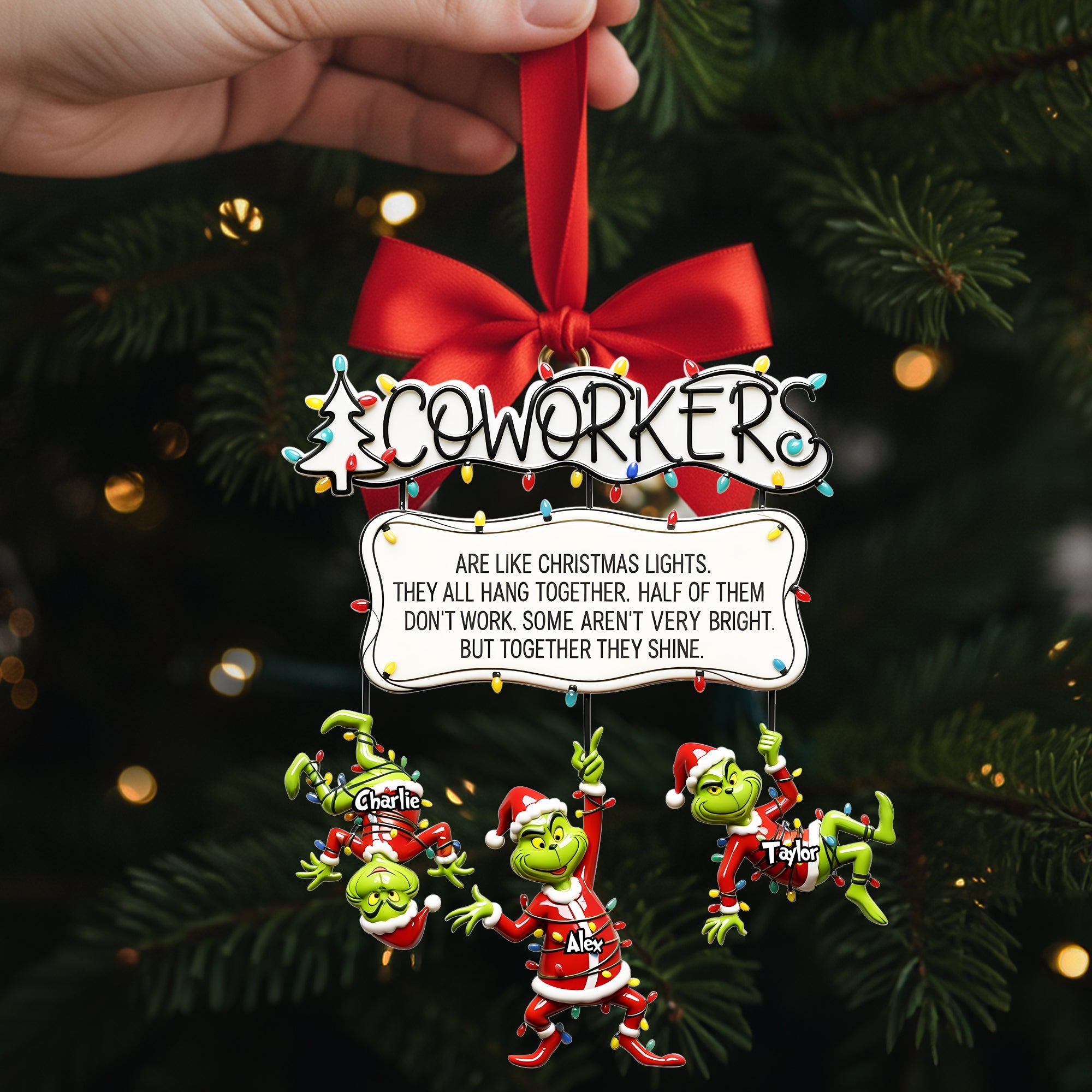 “Are like Christmas lights, they all hang together!” - Fun Co-workers Hanging Together Ornament - Personalized Gift for Colleagues Ornament PopCulturePrints