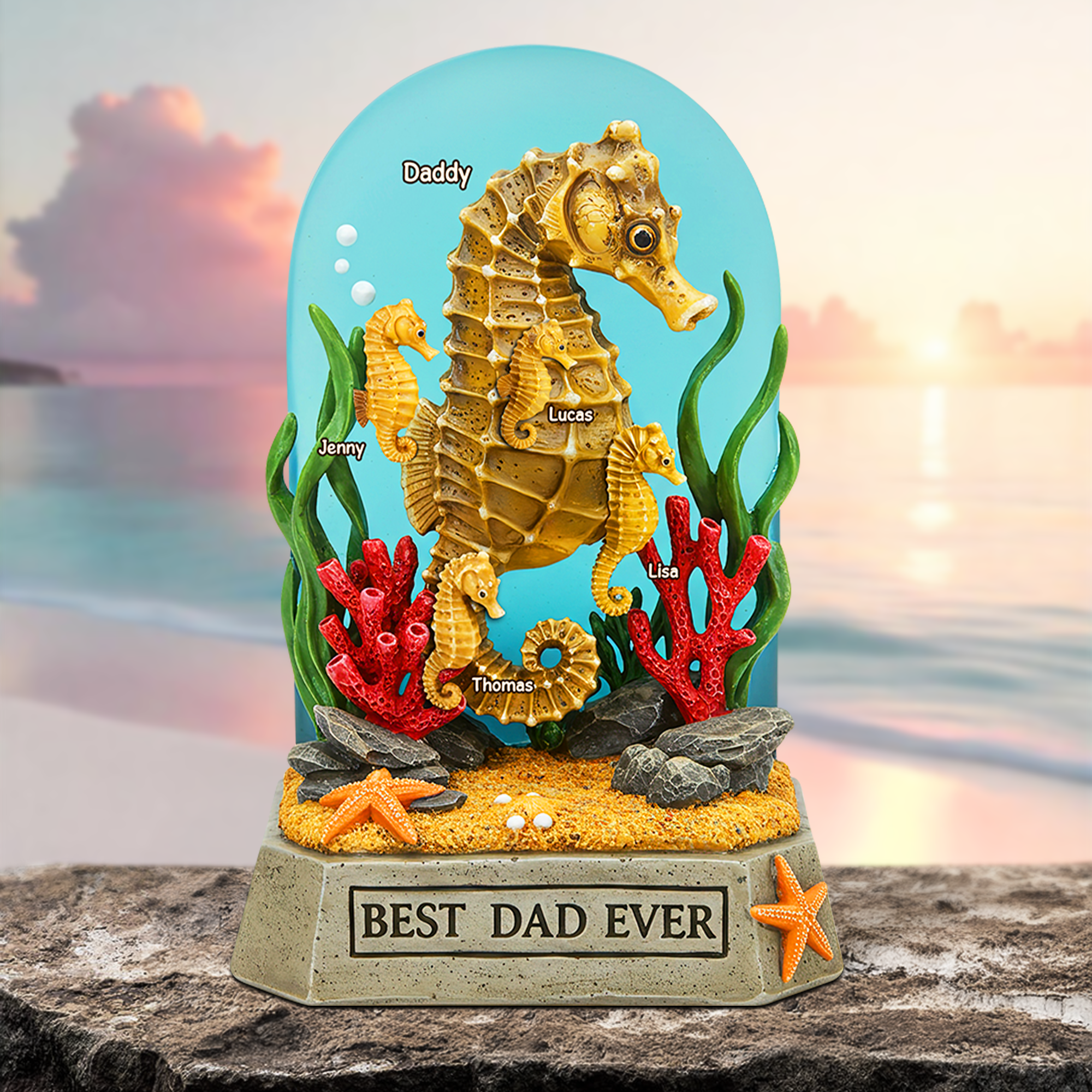 “Best Dad Ever” - Seahorse Dad Plaque - Personalized Gifts for Dad or Grandpa Shaped Plaques PopCulturePrints