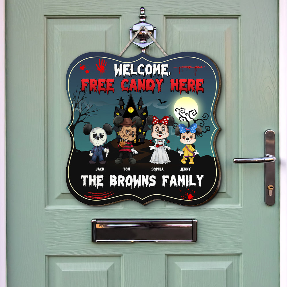 Personalized Halloween Family Sign - Welcome Free Candy Wood Sign PopCulturePrints