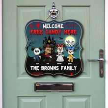 Load image into Gallery viewer, Personalized Halloween Family Sign - Welcome Free Candy Wood Sign PopCulturePrints
