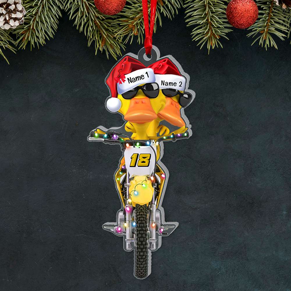 Personalized Motocross Ducks Christmas Ornament - Custom Name