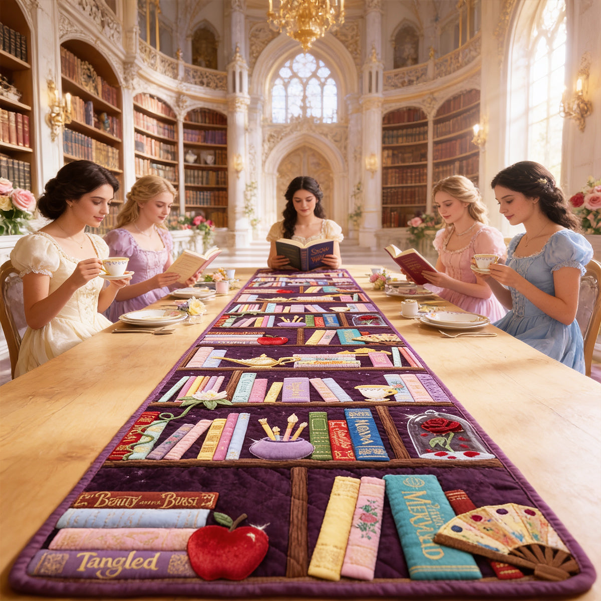 “Dive into a World of Imagination!” Magical Bookshelf Quilted Table Runner - Personalized Gift for Book Lovers