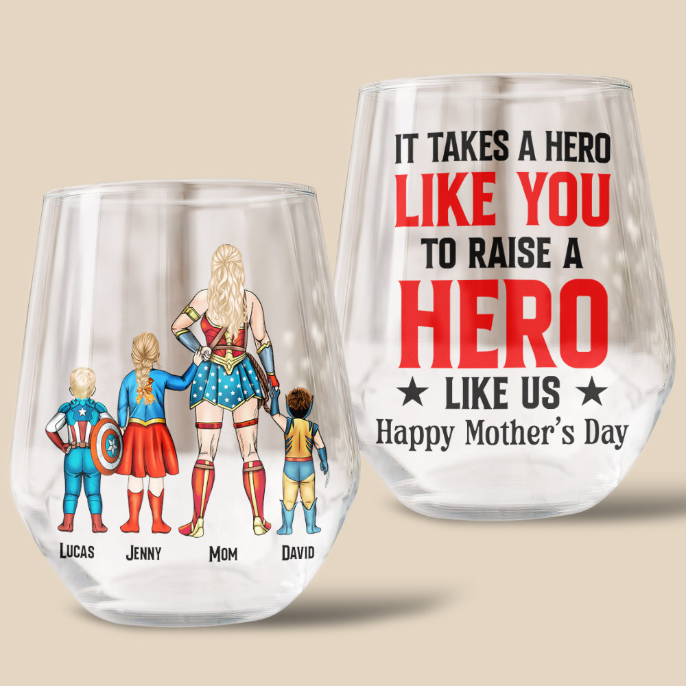 It Takes A Hero Like You To Raise A Hero Like Us - Personalized Glass Egg Cup for Mom, Gift for Mother's Day, Grandma, and More Glass Egg Cup PopCulturePrints