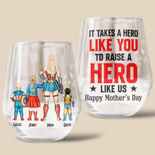 Load image into Gallery viewer, It Takes A Hero Like You To Raise A Hero Like Us - Personalized Glass Egg Cup for Mom, Gift for Mother&#39;s Day, Grandma, and More Glass Egg Cup PopCulturePrints
