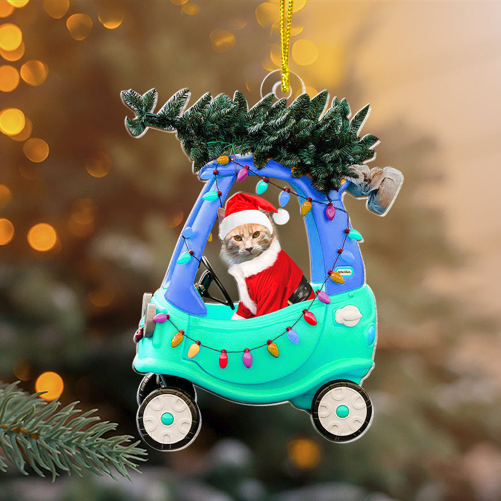 Personalized Cat Lover's Christmas Ornament - Santa Kitty in Car Design Ornament PopCulturePrints
