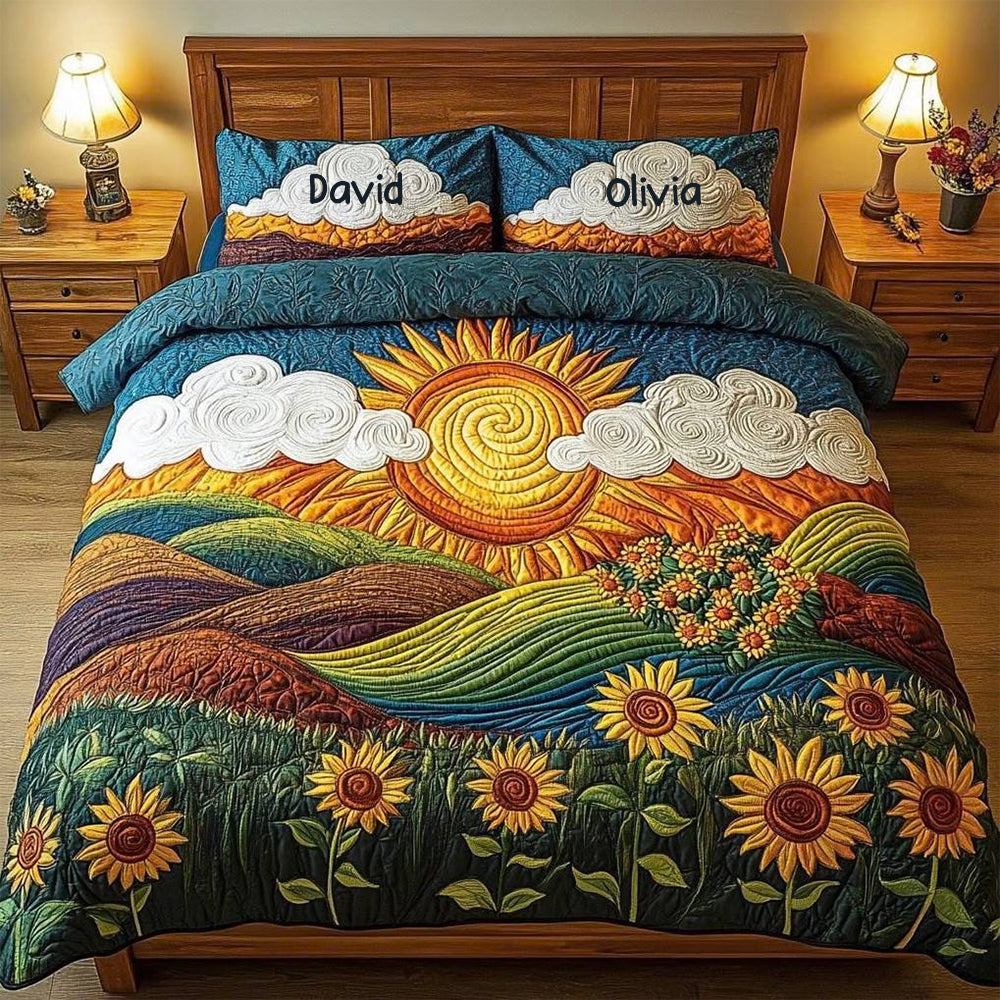 Personalized Sunflower Lovers Quilt Bedding Set Blanket PopCulturePrints