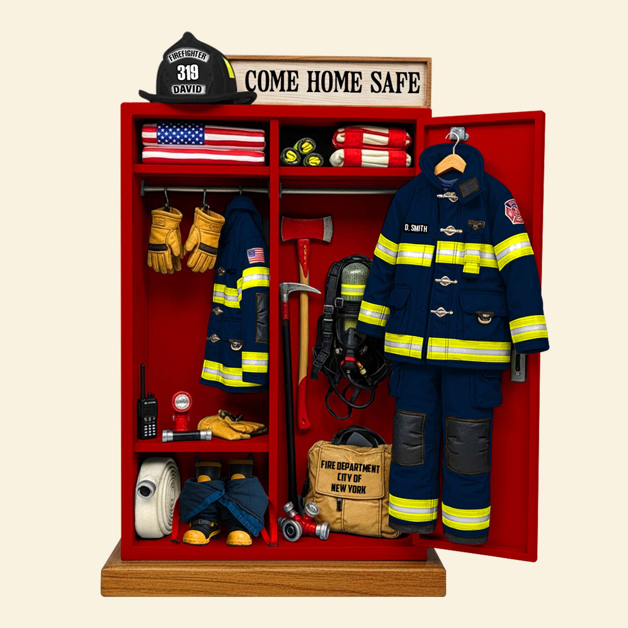 “Come Home Safe” - Personalized Firefighter’s Gear Locker Acrylic Plaque - Unique Gift for Firefighters Shaped Plaques PopCulturePrints