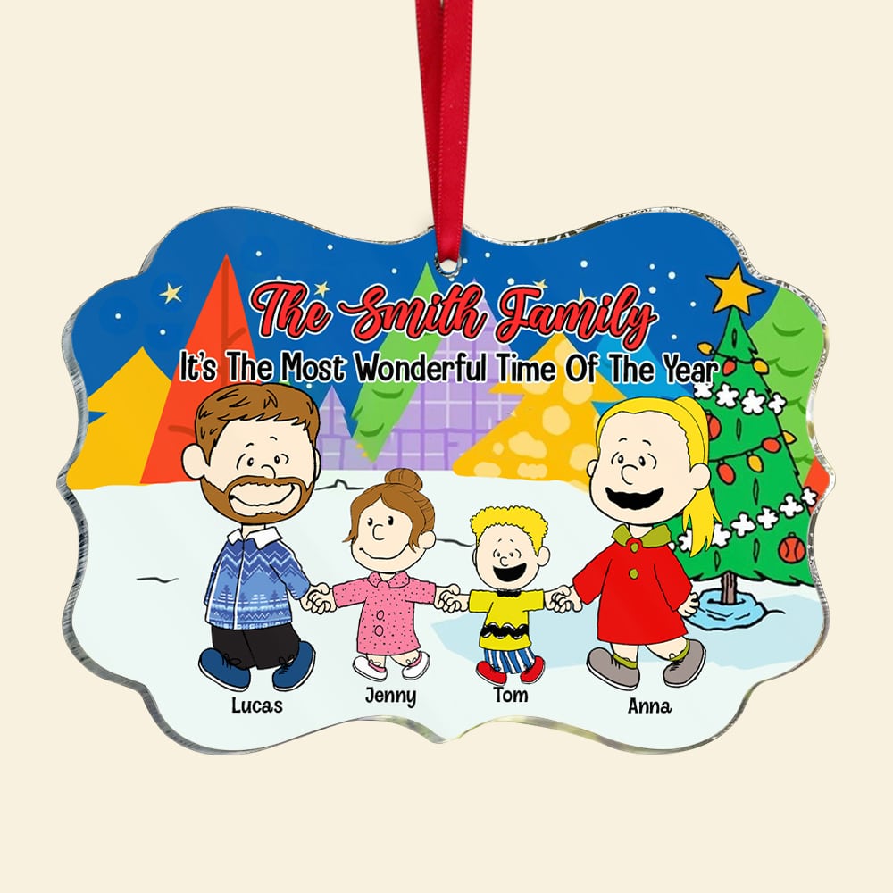 Personalized Family Christmas Acrylic Ornament - Custom Cartoon Characters