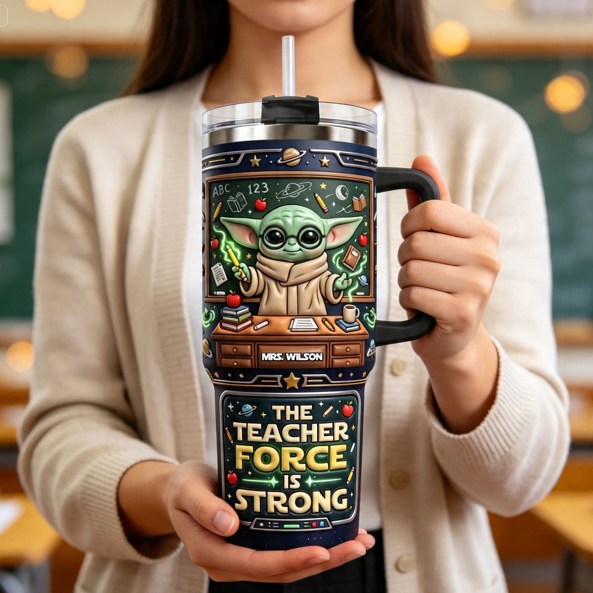 The Teacher Force is Strong - Personalized Galactic Teacher Tumbler Handle - Custom Gift for Educators and Mentors