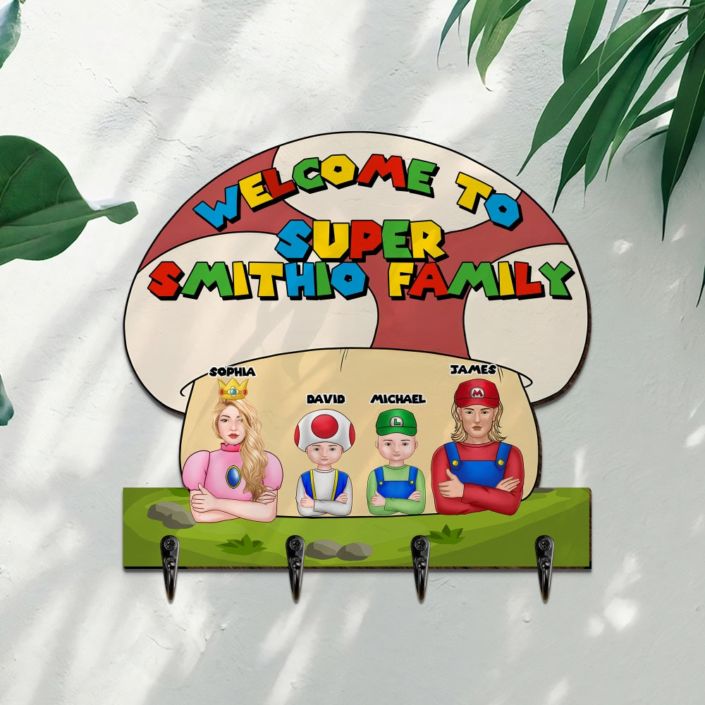 Personalized Super Family Key Hanger - Custom Cartoon Design Wood Sign PopCulturePrints