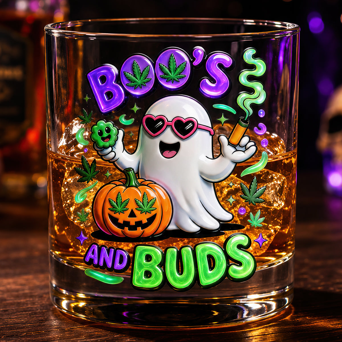Boo's and Buds: Personalized Halloween Round Glass - Perfect Gift for Stoners and Ghost Lovers Glass PopCulturePrints
