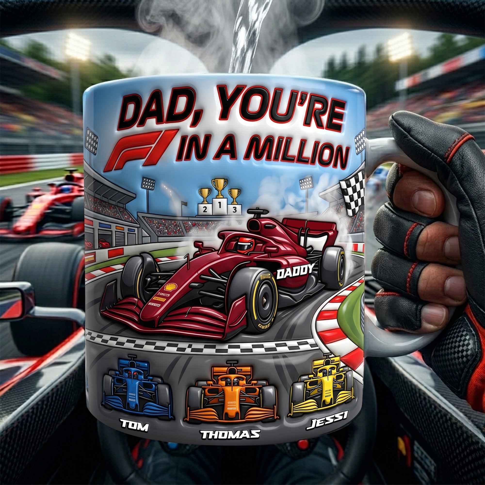 Dad, You're F1 In A Million - Personalized Magic Coffee Mug for Dads Coffee Mug PopCulturePrints