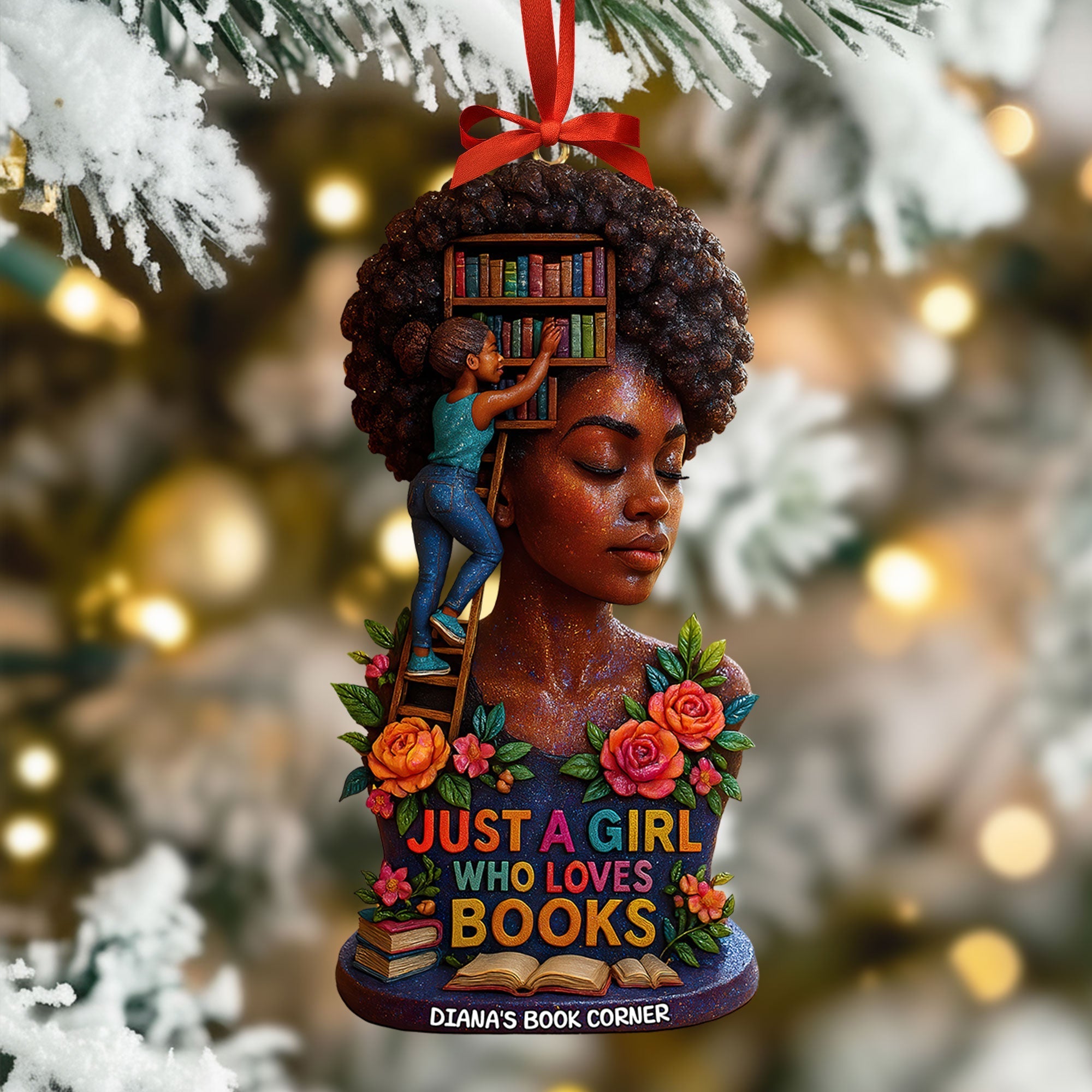 Just a Girl Who Loves Books - Personalized Book Lover Ornament Ornament PopCulturePrints