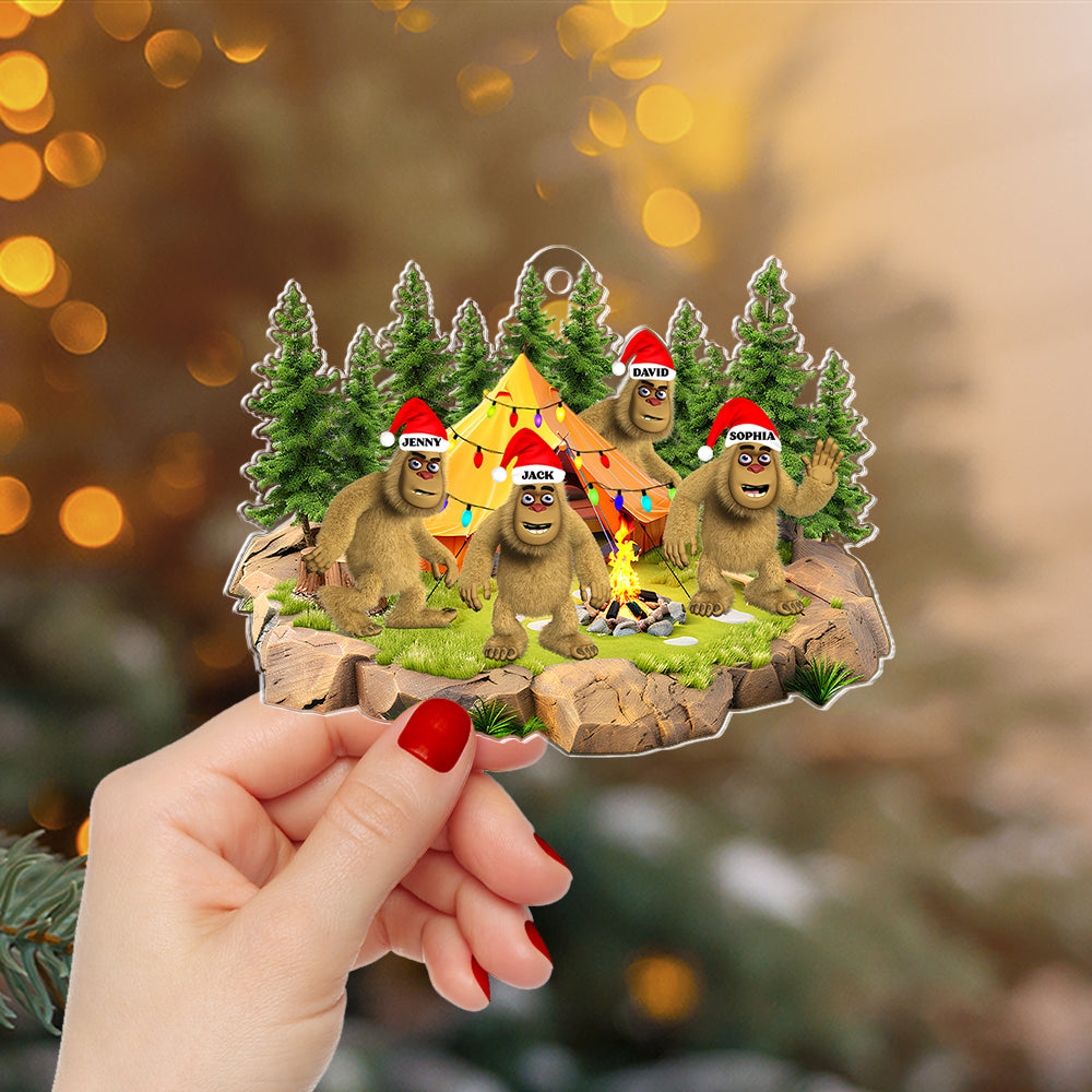 Personalized Bigfoot Family Christmas Ornament - Custom Names - Festive Holiday Decoration