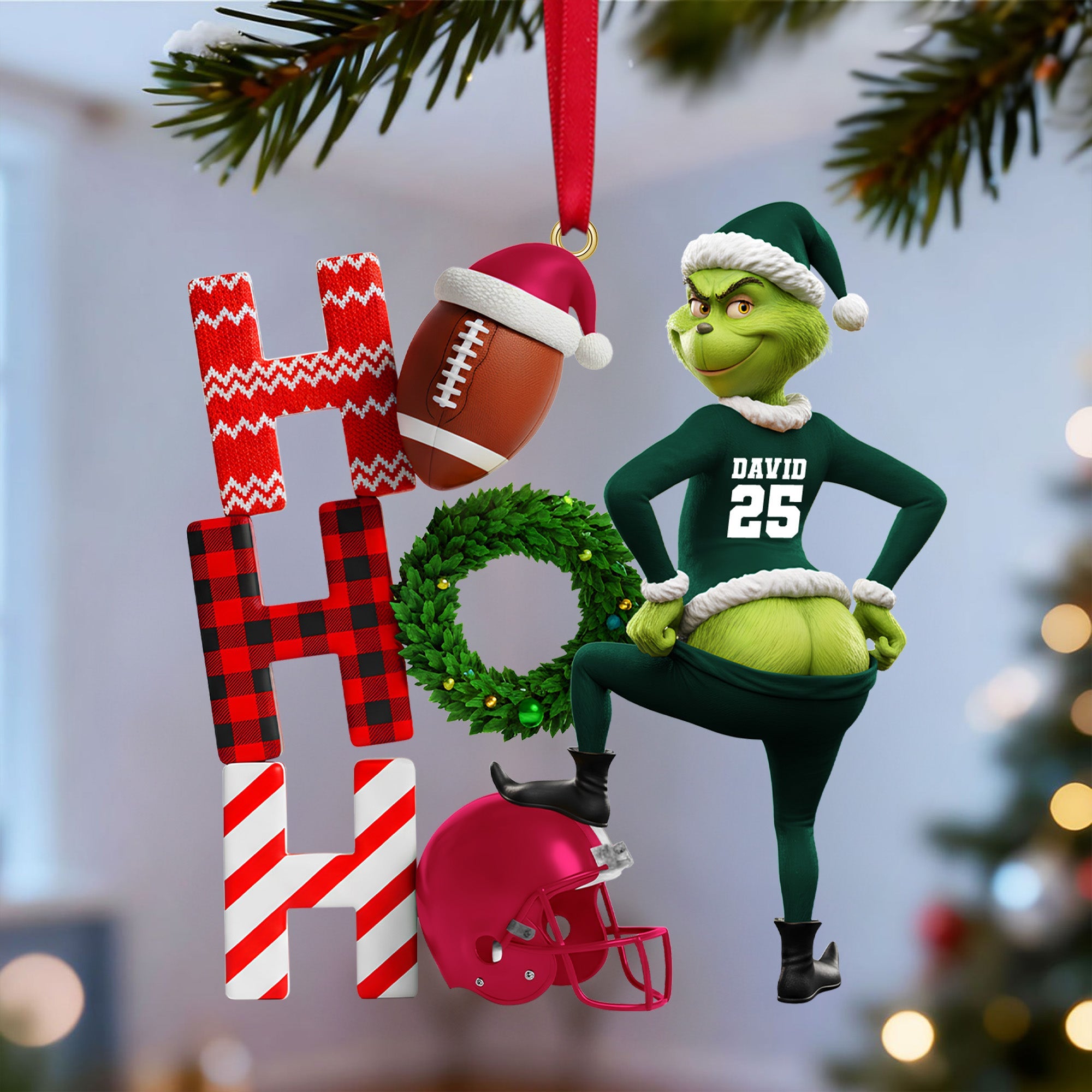 “Celebrate the Season with a Grin!” - Funny Green Monster Santa Ornament - Personalized Gift for Sport Lovers Ornament PopCulturePrints