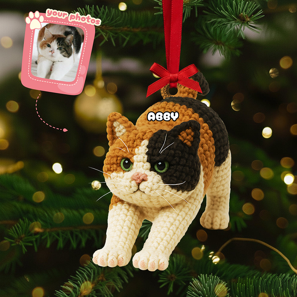 “Celebrate Your Furry Friend” - Cute Knitted Cat Ornament, Personalized Gift for Cat Lovers 🌟 Ornament PopCulturePrints