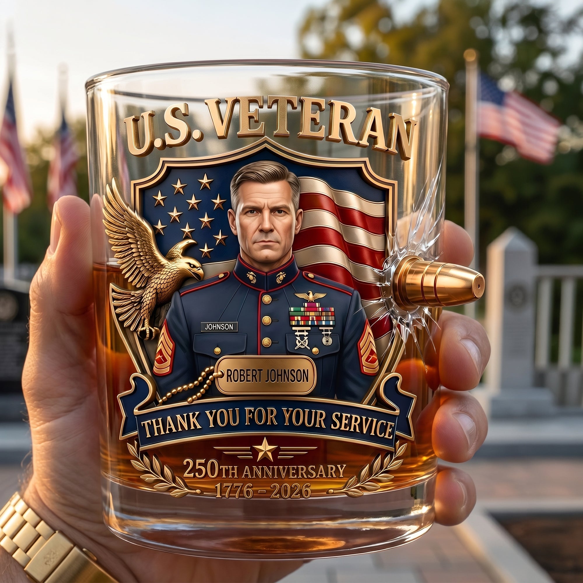 "Thank You for Your Service" - Personalized Bullet Glass for Veterans Glass PopCulturePrints