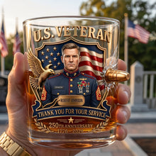 Load image into Gallery viewer, "Thank You for Your Service" - Personalized Bullet Glass for Veterans Glass PopCulturePrints
