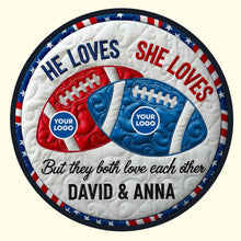 Load image into Gallery viewer, “He Loves, She Loves” - Personalized Quilted Round Mat for Couples Doormat PopCulturePrints
