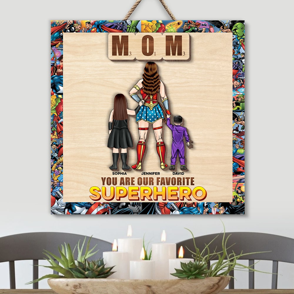 Personalized Superhero Mom Wooden Art Sign - Custom Gift for Mom Wood Sign PopCulturePrints