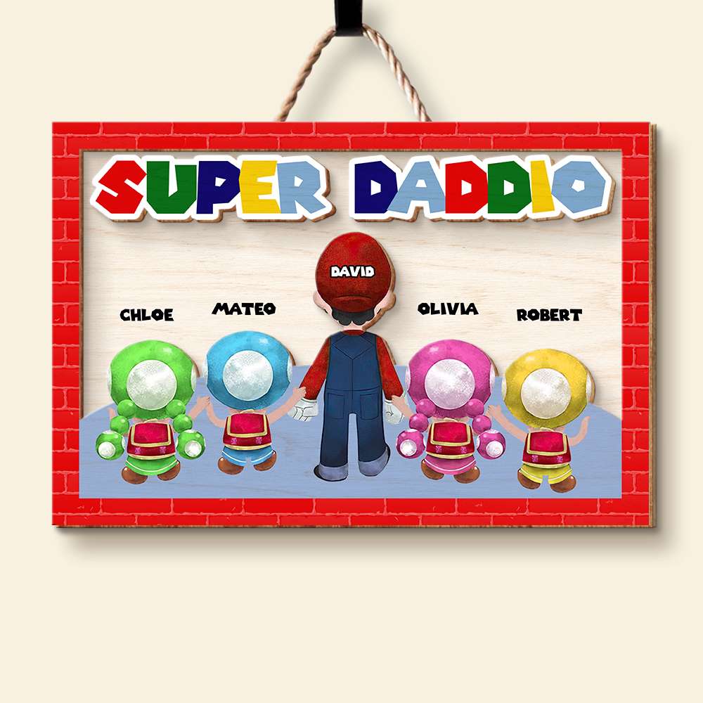 Super Dad Personalized Wood Sign - Custom Names Wood Sign PopCulturePrints