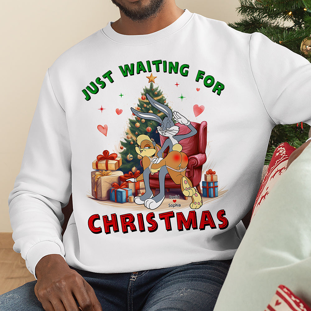 Funny Personalized Couple Christmas Shirt - Just Waiting For Christmas