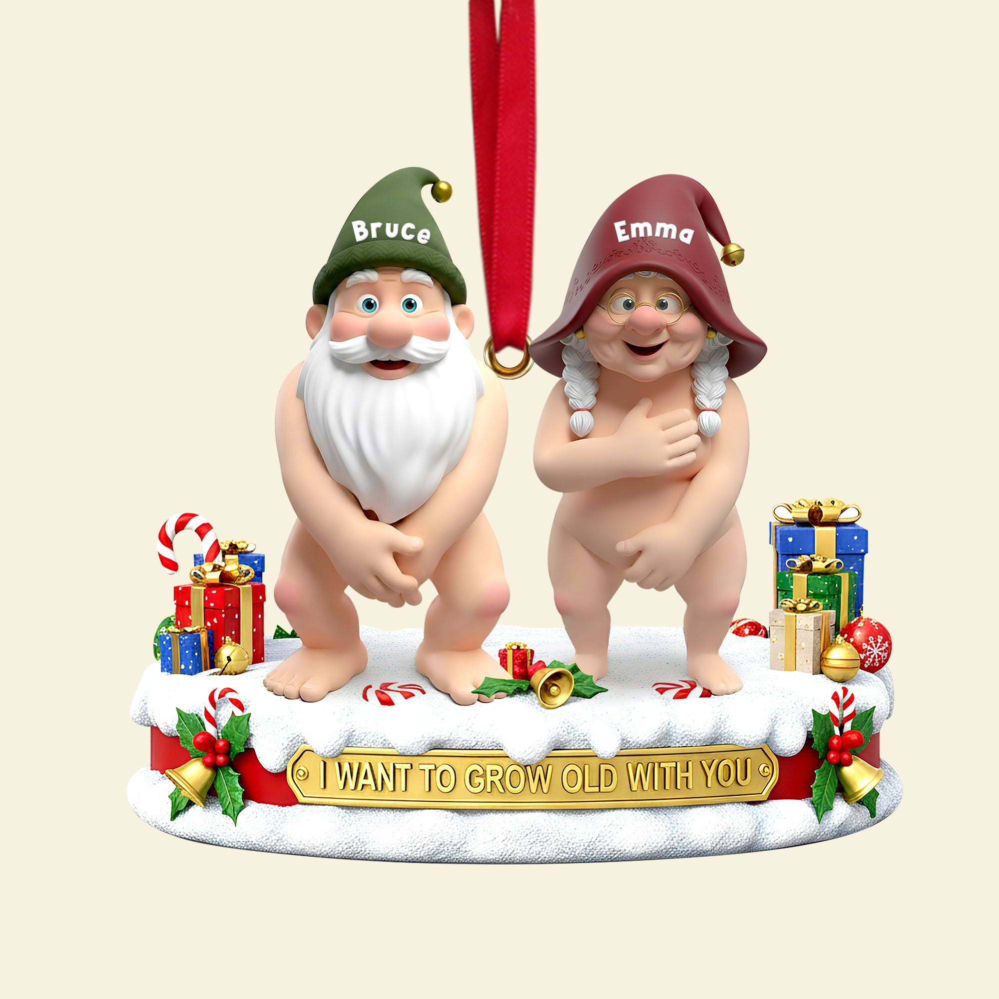 I Want to Grow Old with You - Mischievous Gnome Couple Acrylic Ornament - Personalized Gift for Couples Ornament PopCulturePrints