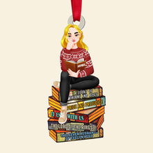 Load image into Gallery viewer, Personalized Book Lover Christmas Ornament - Girl Reading on Book Stack
