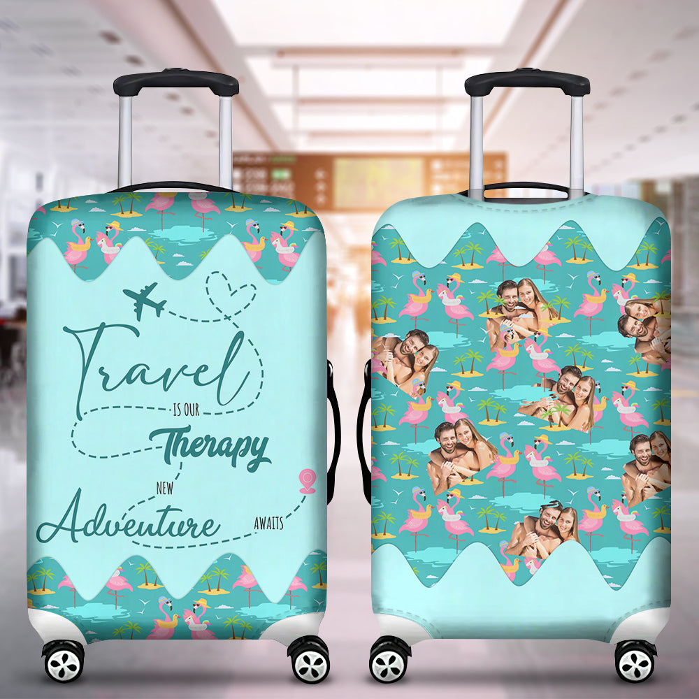 Personalized Travel Therapy Luggage Cover for Couples Luggage Covers PopCulturePrints