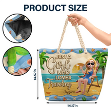 Load image into Gallery viewer, Just A Girl Who Loves Beaches Cartoon - Personalized Beach Bag | A Perfect Gift for Moms and Grandmas Beach Bag PopCulturePrints
