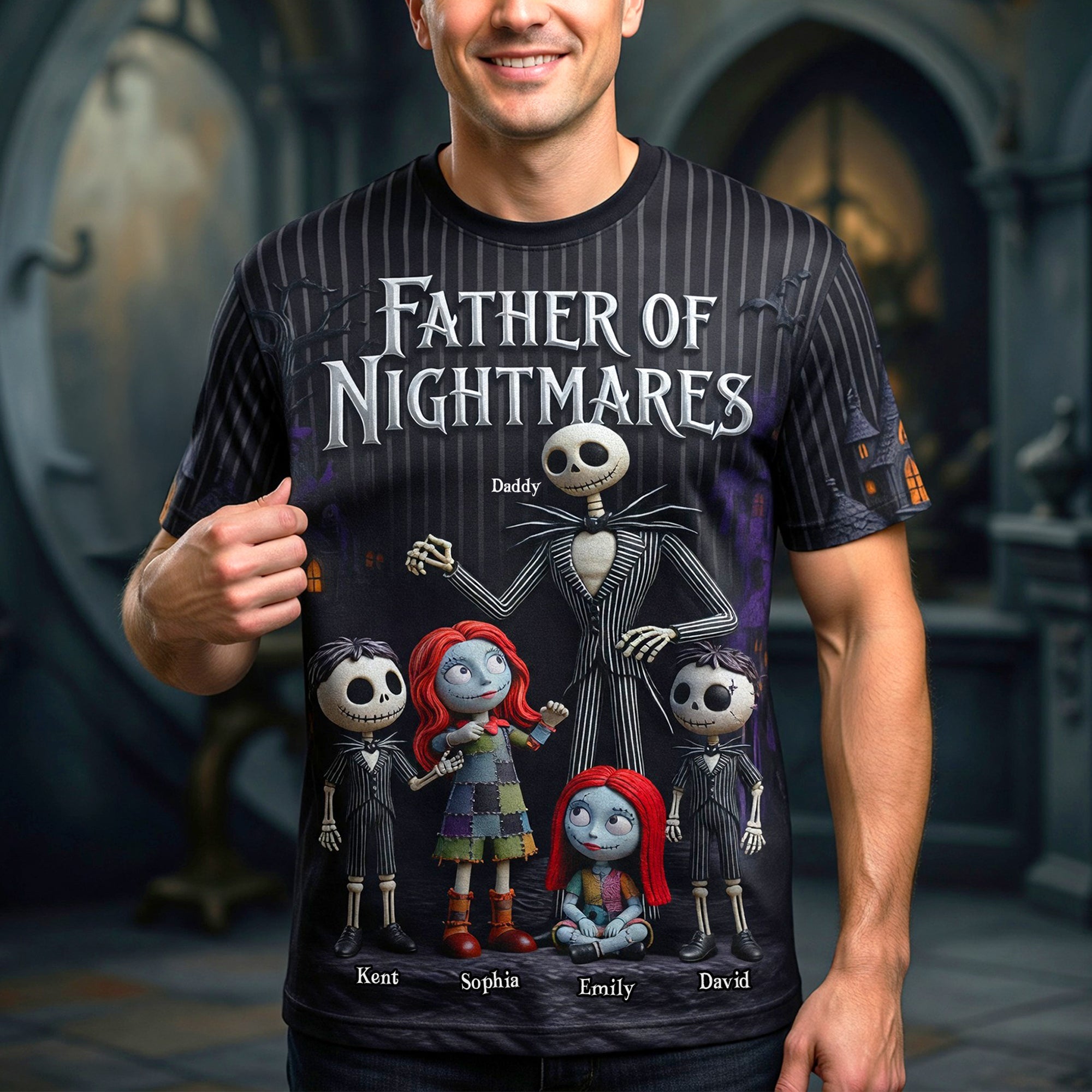 “Embrace the Spookiness!” - Dad & Little Horrors 3D Shirt - Personalized Gift for Dads and Grandpas AOP Products PopCulturePrints