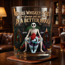 Load image into Gallery viewer, “Boobs Whiskey &amp; BJ's always put me in a better mood” - Personalized Round Glass for Couples

