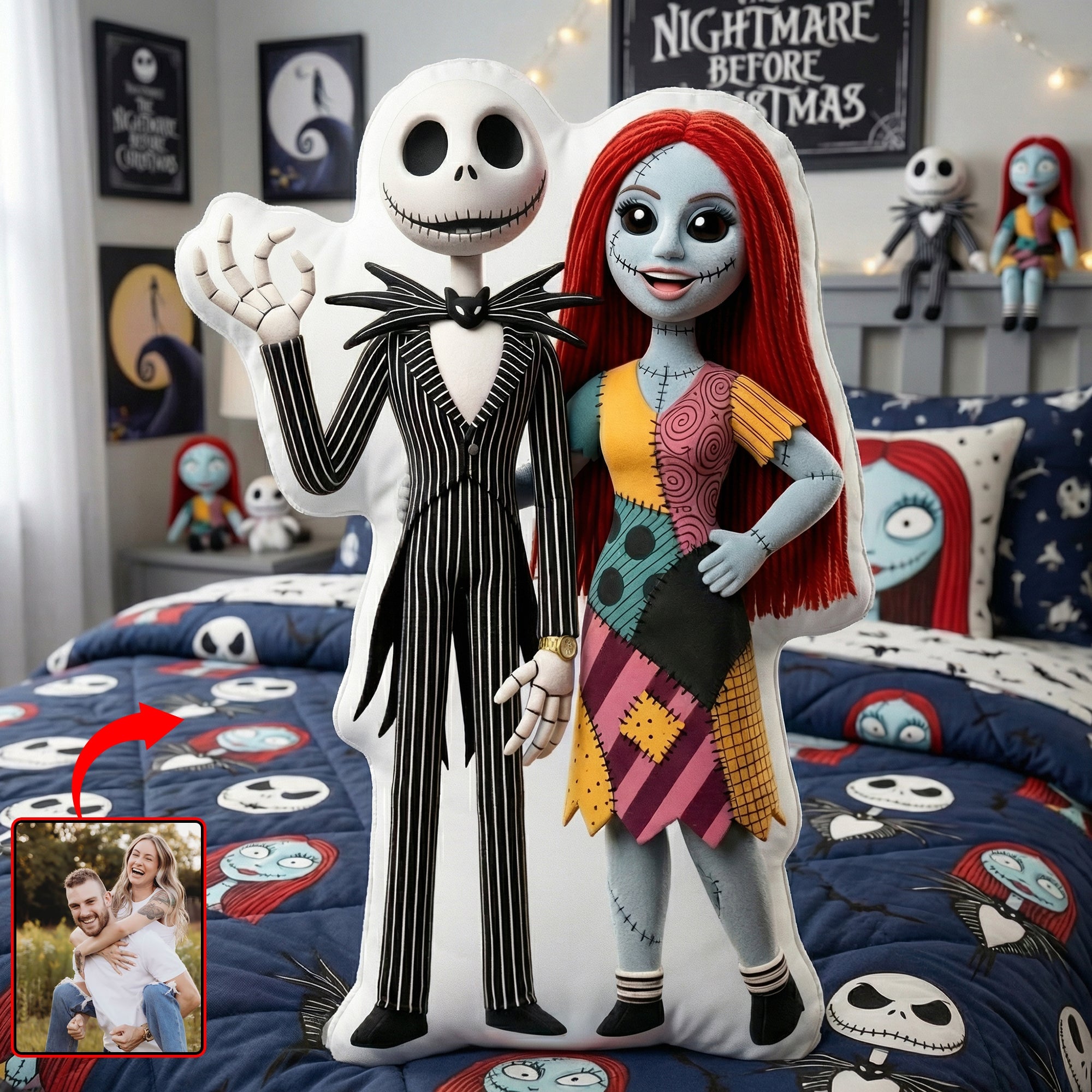 Embrace Your Spookiness with the Spooky Couple Custom Photo Pillow Pillow PopCulturePrints
