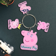 Load image into Gallery viewer, Custom Mommy Pig Keychain with Personalized Charms Keychains PopCulturePrints
