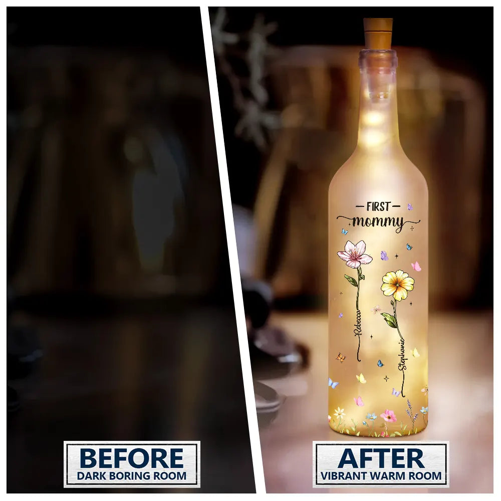 "From First Mom to Now Grandma: A Floral Tribute" - Personalized Bottle Light Gift for Mom, Grandma, and Loved Ones Bottle Light PopCulturePrints