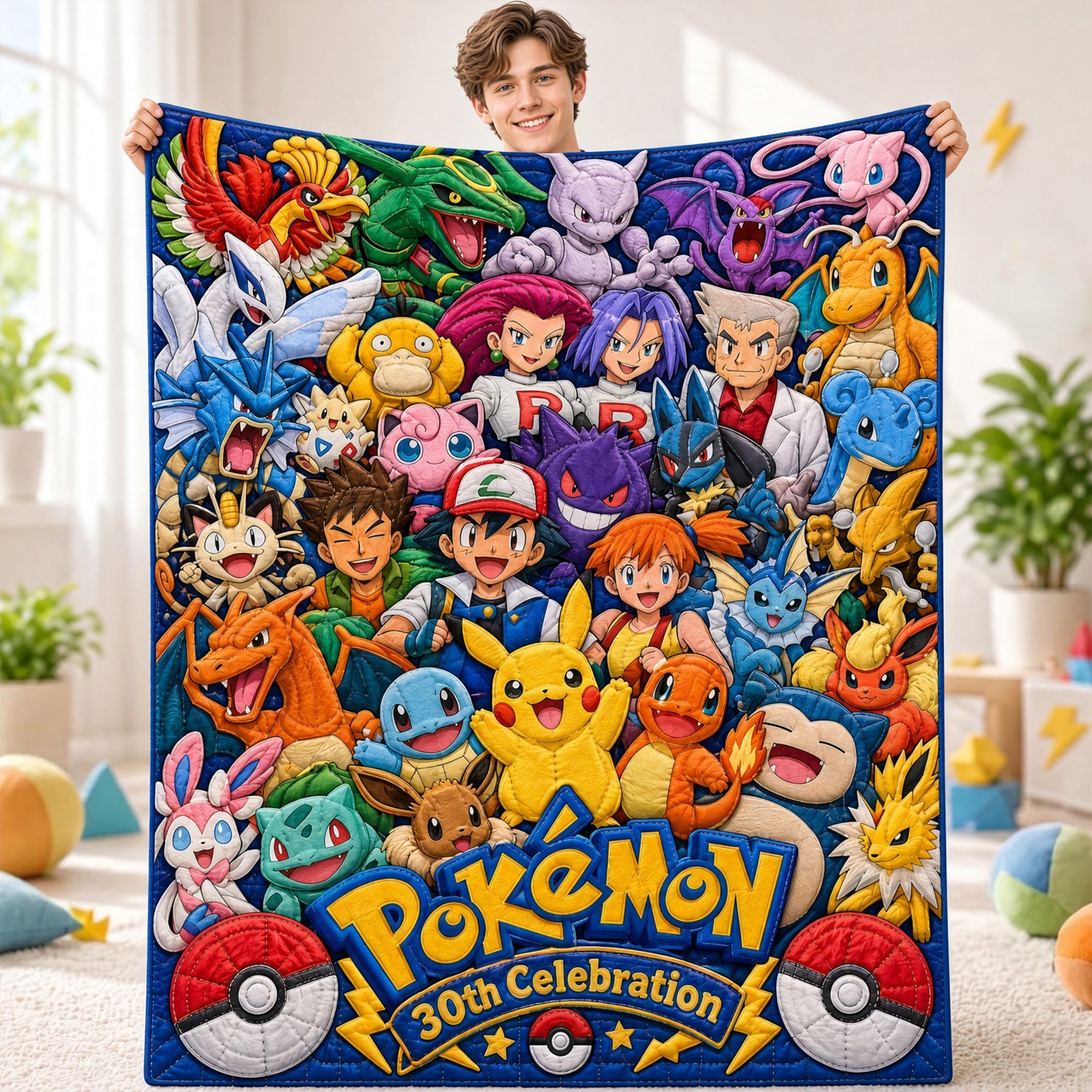 Celebrate 30 Years of Adventure: Pokémon 30th Milestone Collector Blanket - Personalized Gift for Fans Blanket PopCulturePrints