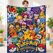 Load image into Gallery viewer, Celebrate 30 Years of Adventure: Pokémon 30th Milestone Collector Blanket - Personalized Gift for Fans Blanket PopCulturePrints
