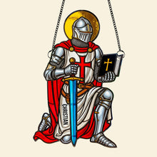 Load image into Gallery viewer, “Faith is the Shield of the Heart” - Personalized Christian Knight Suncatcher Ornament - Perfect Gift for Believers and Loved Ones Ornament PopCulturePrints

